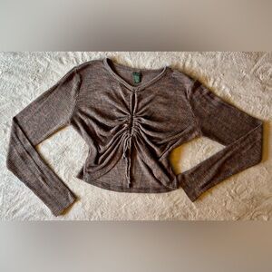 Wild Fable - Brown Ribbed Long Sleeve Top With Cut-Outs